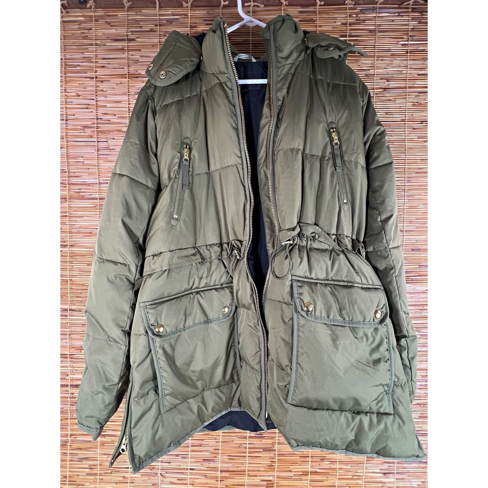 J.crew womens  Solid Hooded Mid-Length chateau puffer with primaloft L TALL